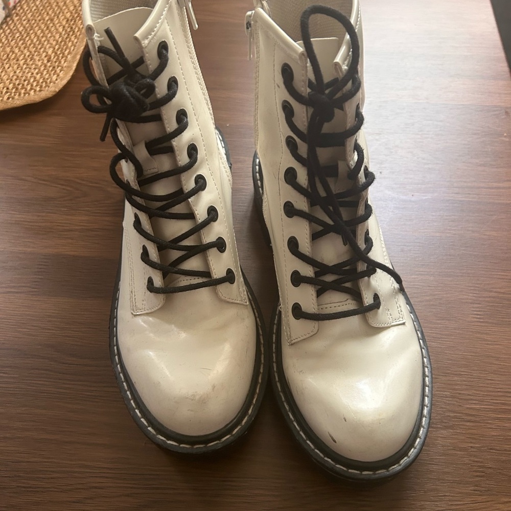 Forever 21 White Combat Boots with Black Laces